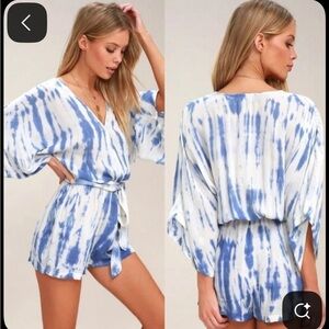Lulus blue and white tie dye romper (S)